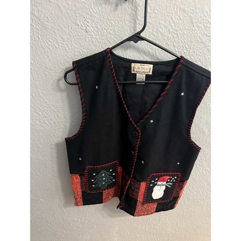 Life Style Christmas Holiday Christmas Size Large Wool Blend‎ Black Vest Women